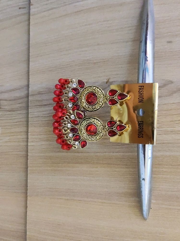 An Alluring Pair Of Red Ethnic Earrings!