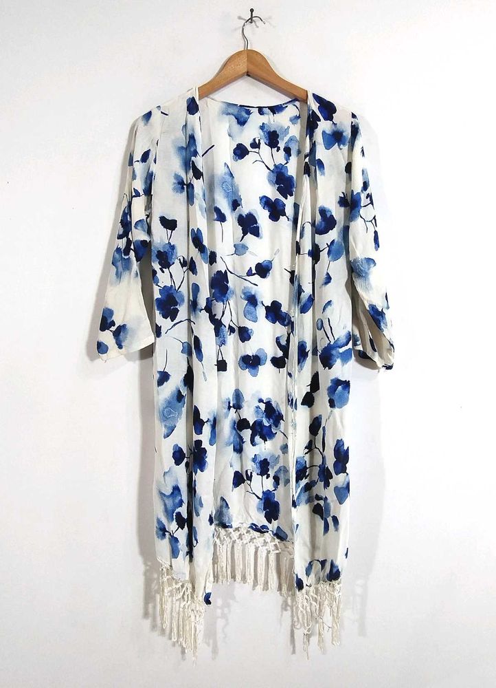 White Floral Printed Shrug (Women's)