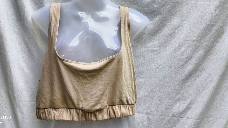 CUTE KHAKI COLOUR CROP TOP