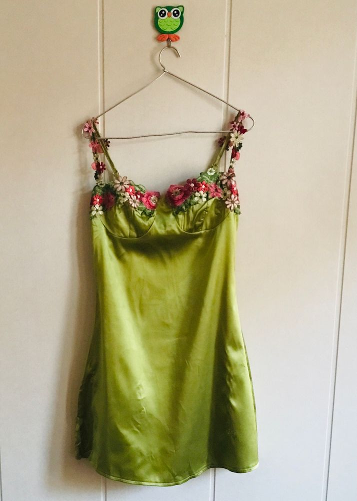 Green Embroidered Mini Dress