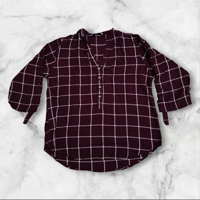 Maroon Shirt Style Top