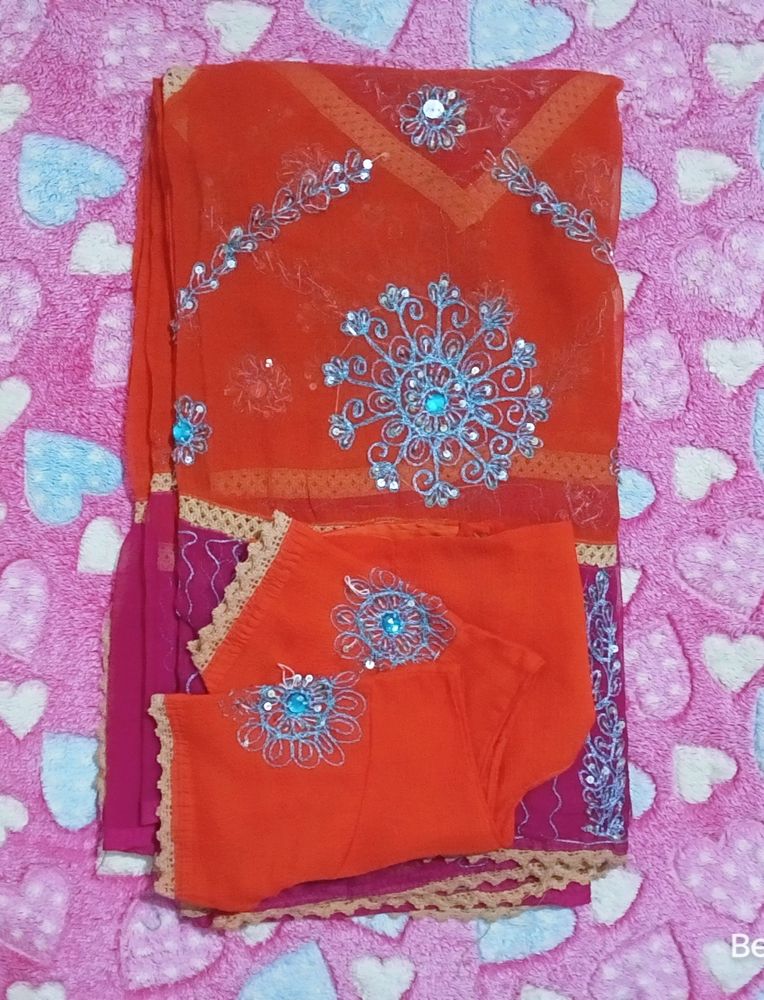 Orange Pink Saree