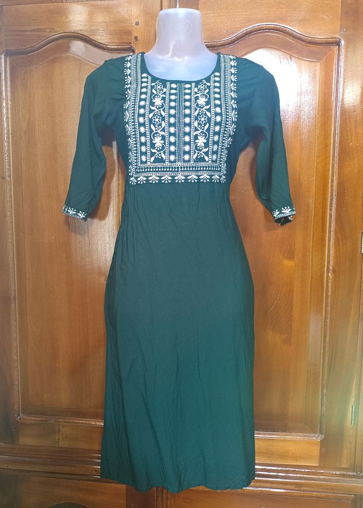 Embroidery Work Beautiful Kurta Sea Green Color