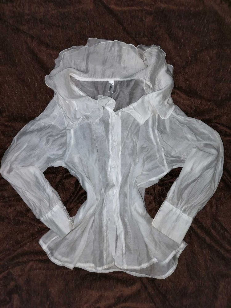 WHITE ADDI (TRANSPARENT) SHIRT WITH RUFFLED NECK