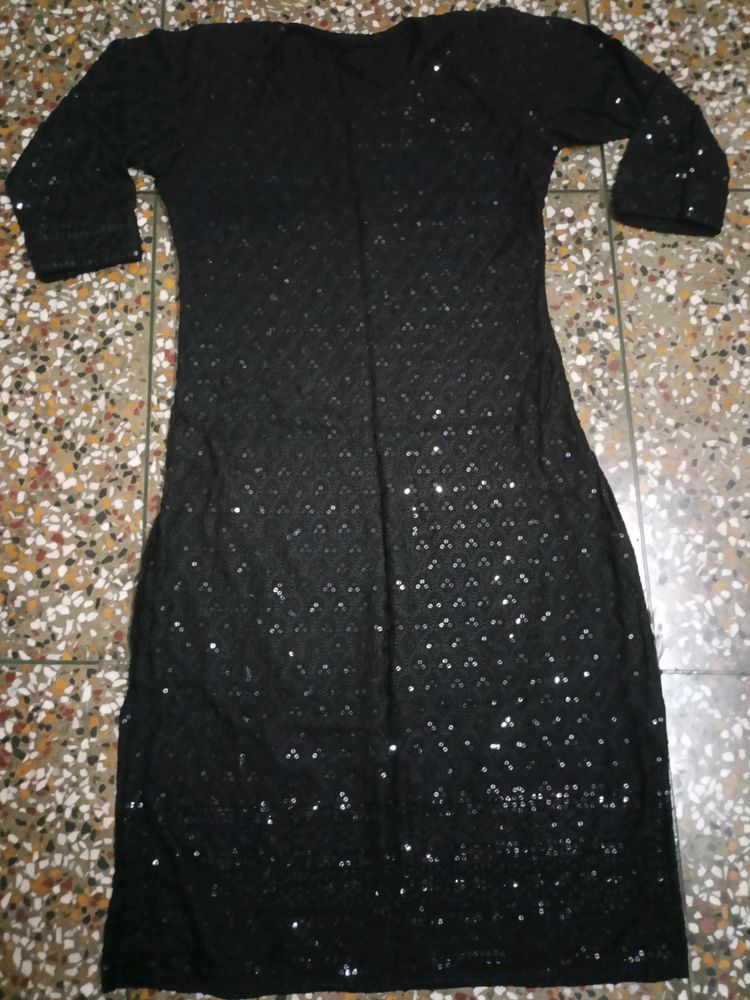 Chikankari Sequence Black Kurta 💕