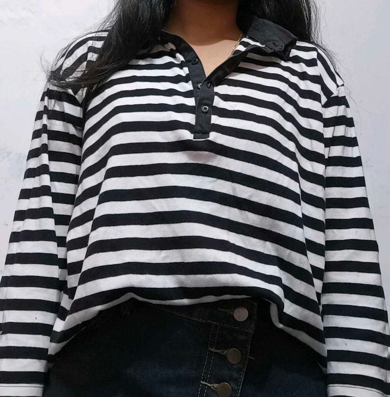 black n white striped oversized polo tshirt