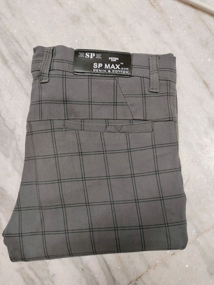 Mens Checked Chinos Grey, SIZE-28