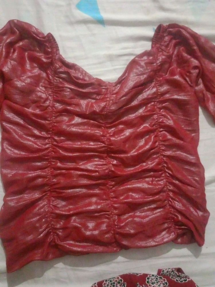 A Vine Red Beautiful Cool Fabric Shiny Top .