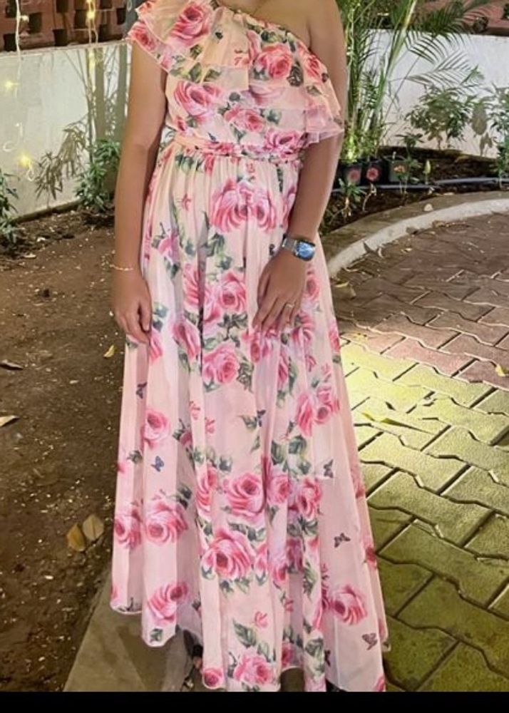 Pink Floral Off Shoulder Dress