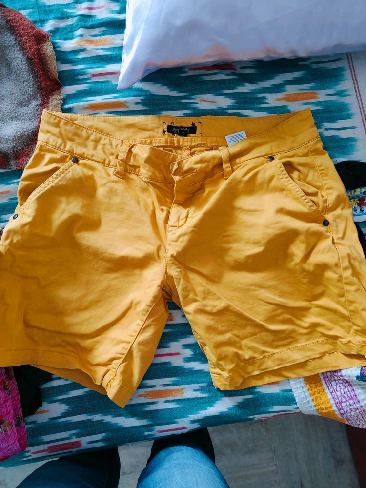 Yellow Cotton Shorts