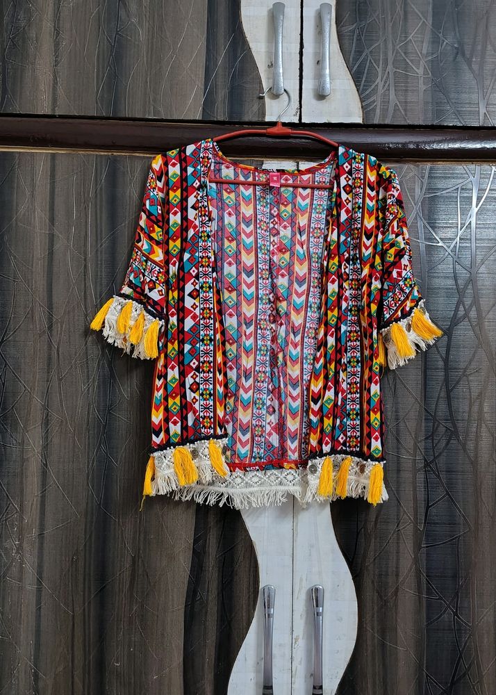 Vibrant Ethnic Jacket With Tassels