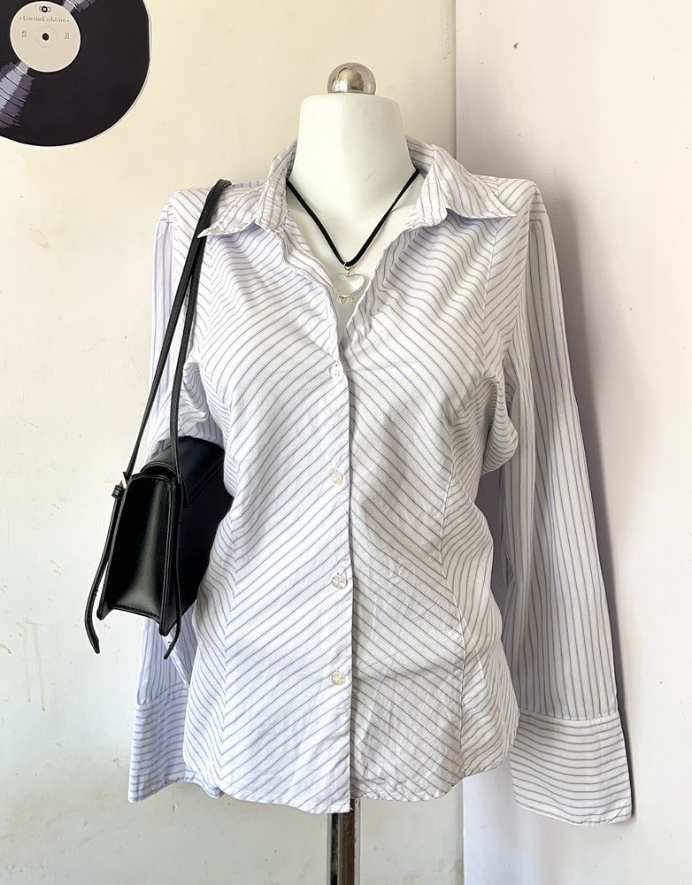 Blue thin Striped Shirt Women