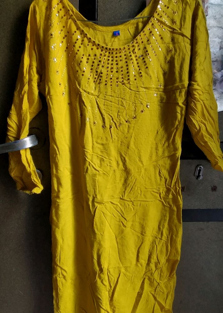 Beautiful Mustard Colour Embroidered kurta For Gir