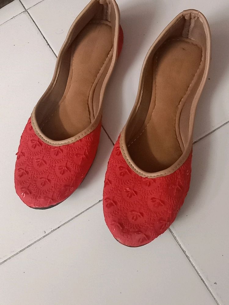 Brand New Red Juttis, with embroidery design