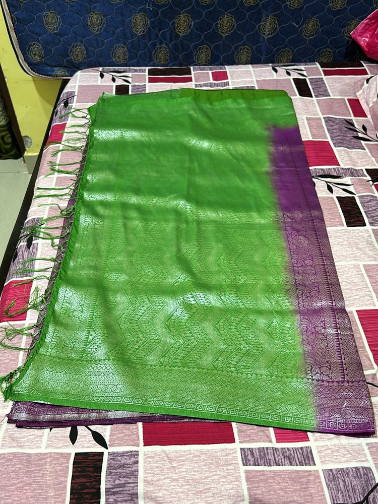 Purple & Green Banarasi Silk Saree