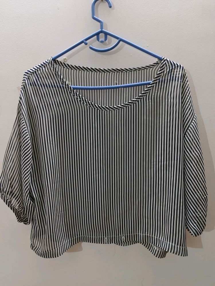 Black & White Striped Sheer Top