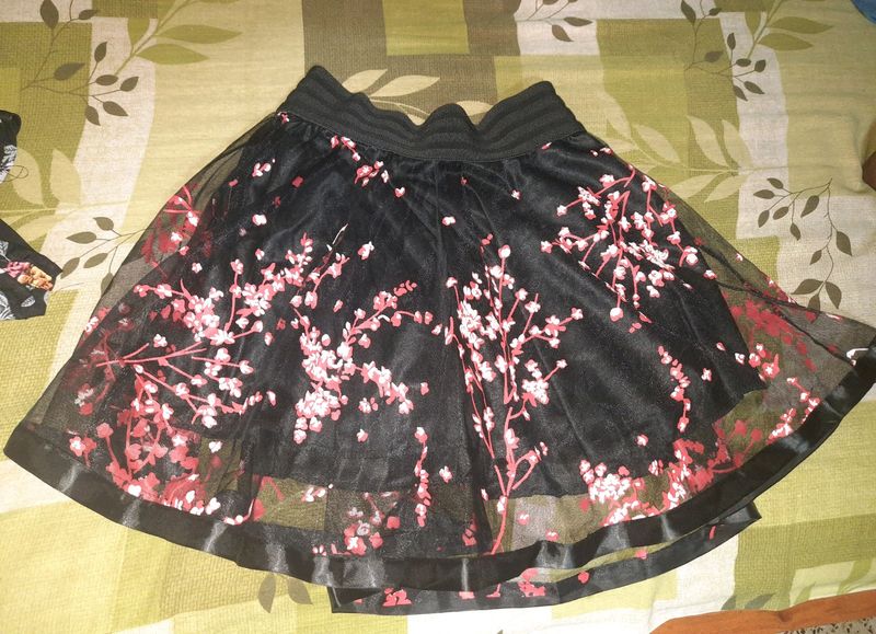 Black Floral Print Skirt