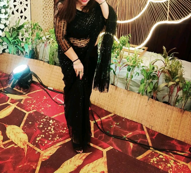 Cocktail Black Color Saree... Bollywood Style Sare