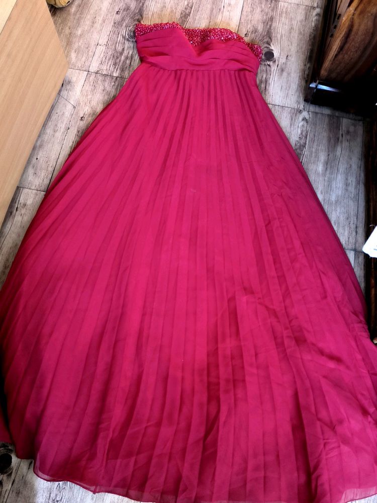 Accordian Pleats Red Sequin Gown