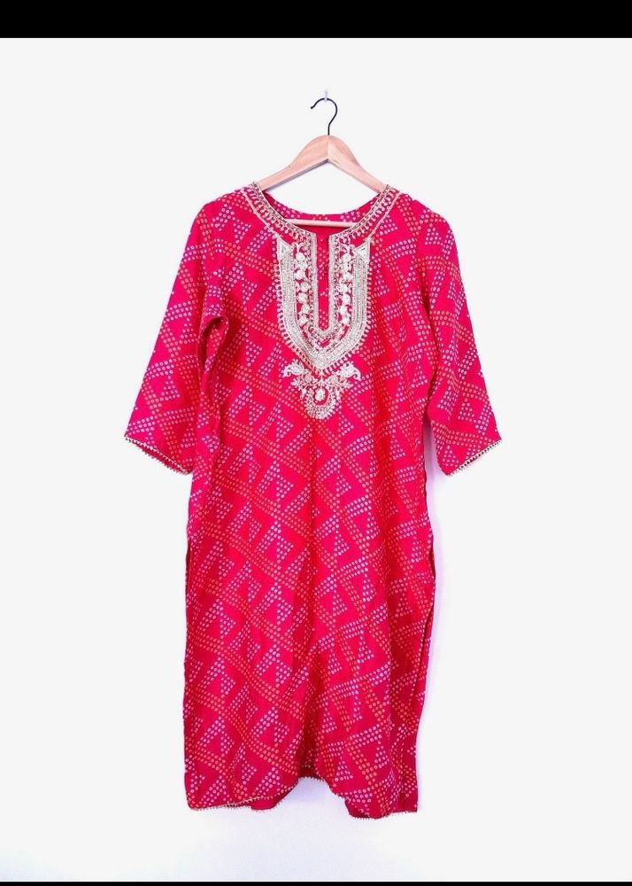 Pink Printer Women Kurta