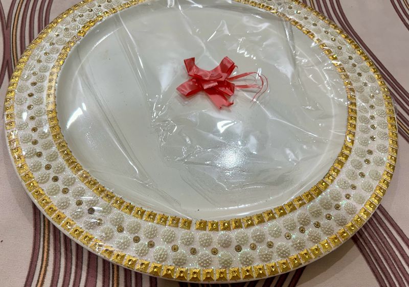 Handicraft White Colored Golden Design Plate