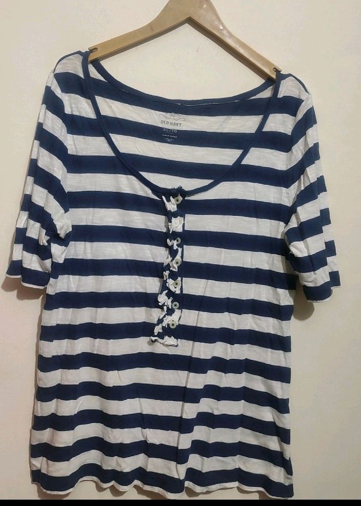 Navy Blue & White Lining T-shirt For 38 Bust