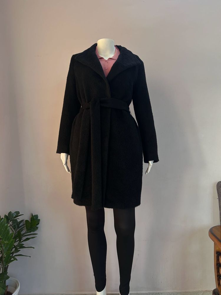 Black Soft Furry Wrap Coat