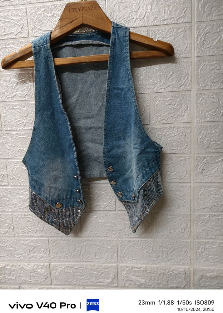 Denim Jacket With Shimmer For Small And Medium