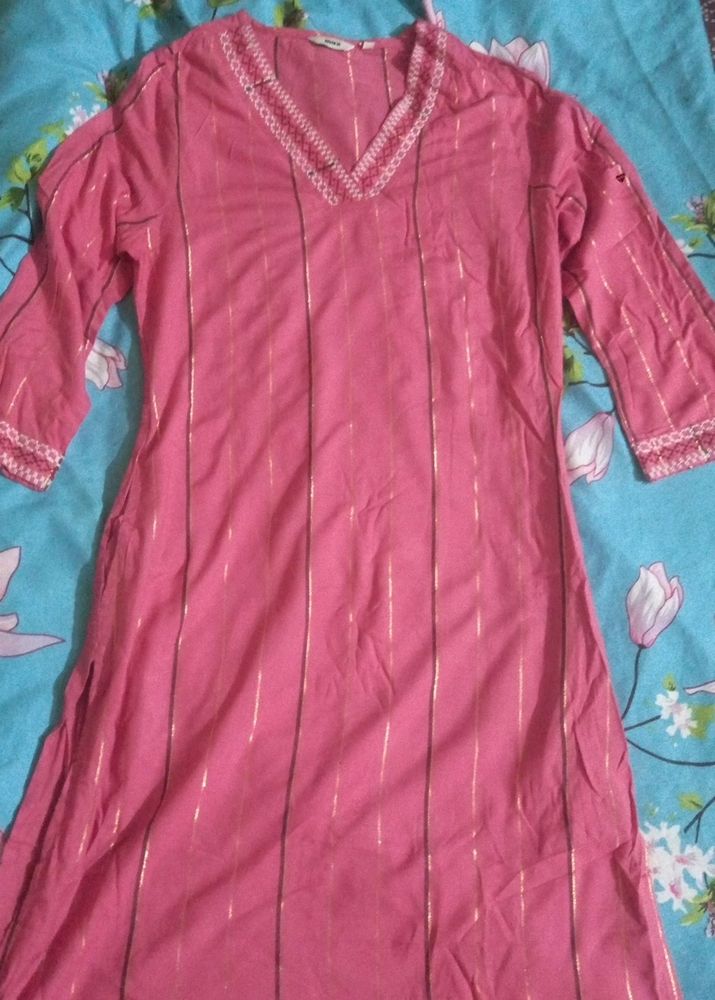 Max Pink Kurti With Hand And Neck Embroidery