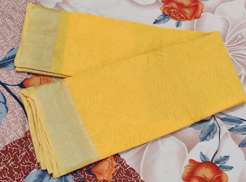 Yellow Golden Border Saree