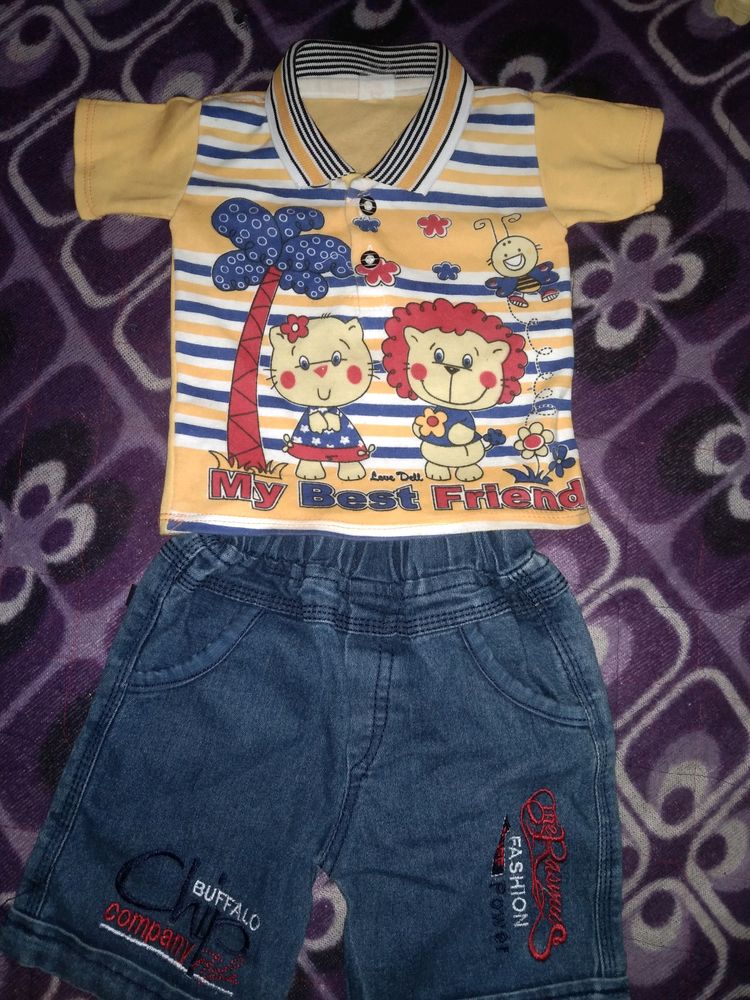 Polo T Shirt 👕+ Denim Pant For 1to2years Old Boy