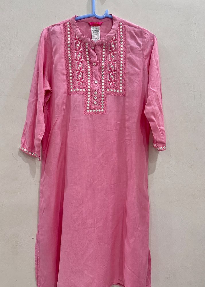 Pink Straight Embroidered Kurta