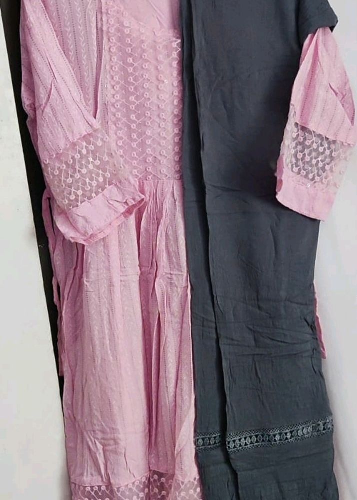 Pure Cotton Pink Kurta Set