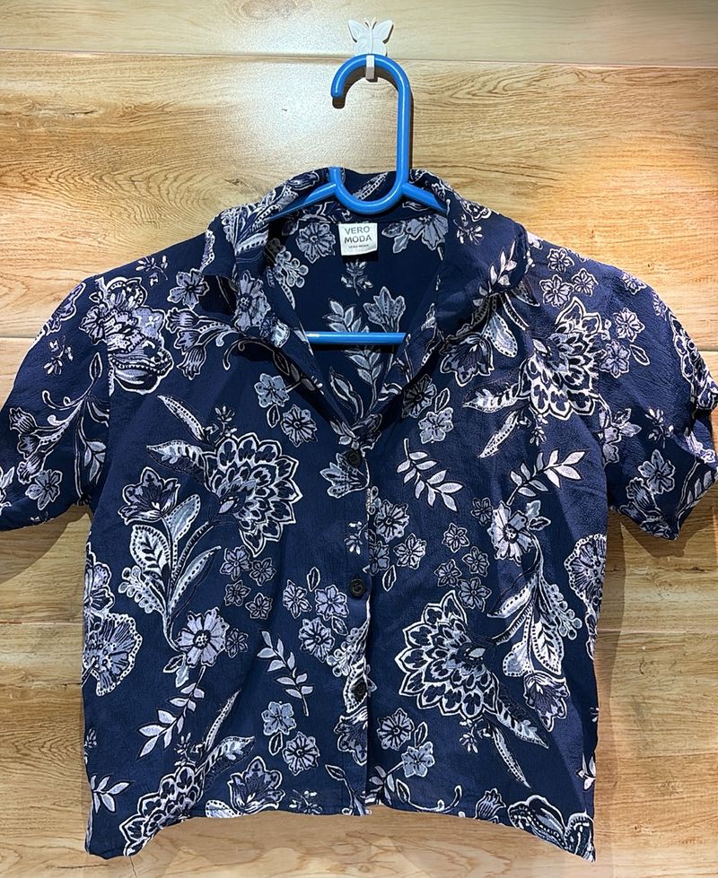 Blue Shirt with Leaf Prints