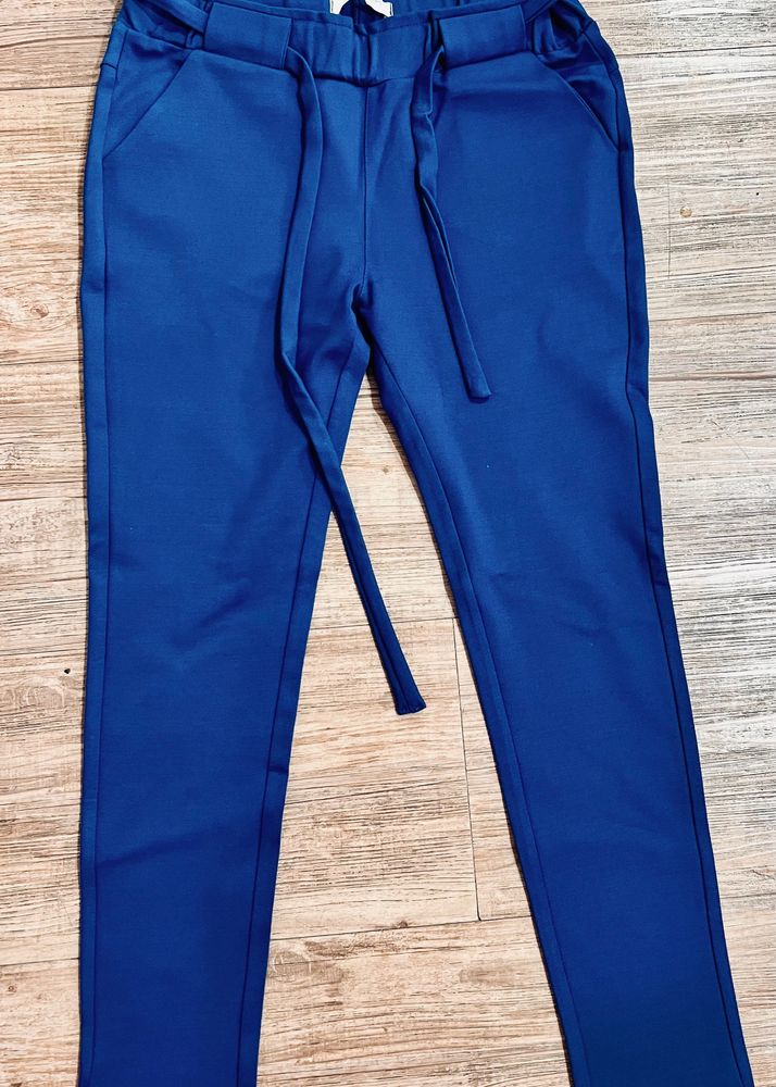 Trousers With Belt String: Blue: Stretchable