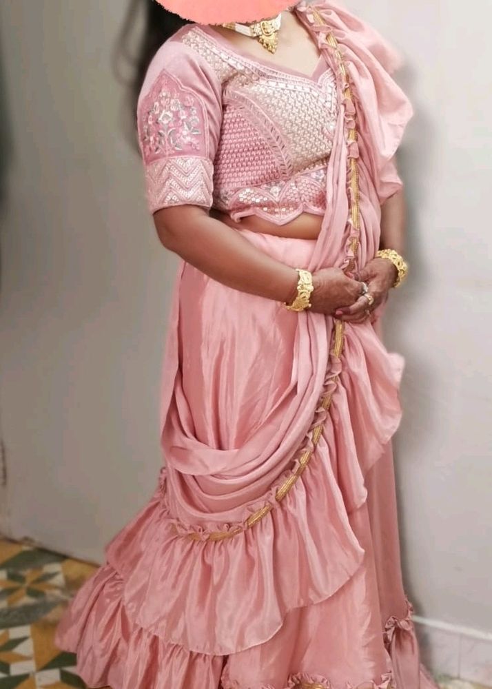 Pink Heavy Blouse With Lehenga And Dupatta