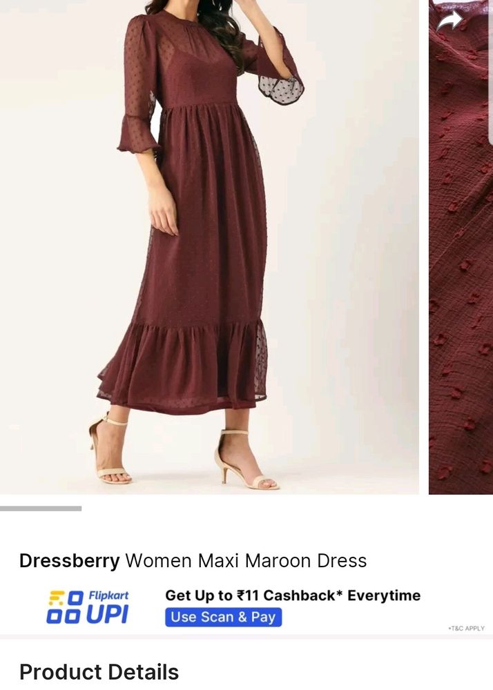 Dressberry Women Maxi Maroon With Bell Sleeve