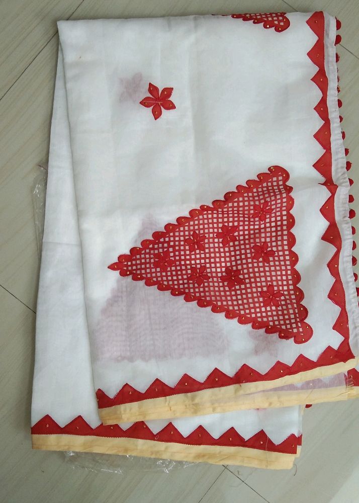 Pure Cotton Material Jamdani (Red ♥️ White 🤍)