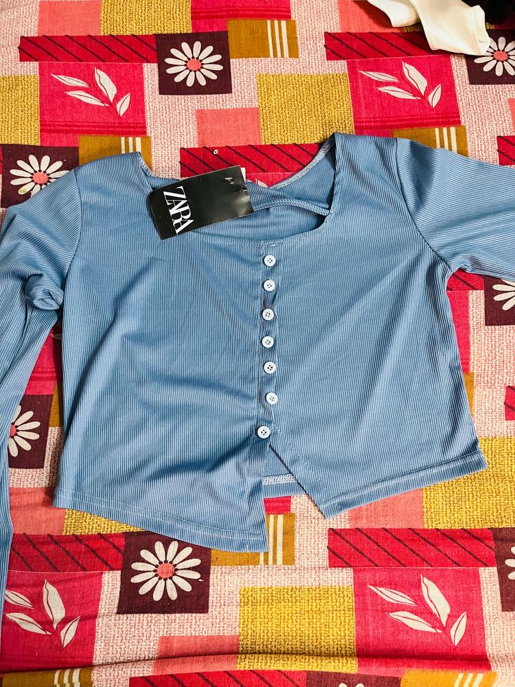 Women Sky Blue Stylish Crop Top