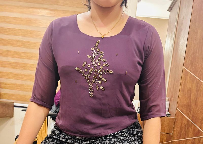 Lavender Ethnic Top With Aari Work