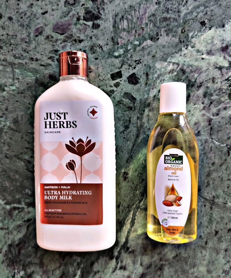 Just Herbs  Body Milk And Bio Organic Almond Oil