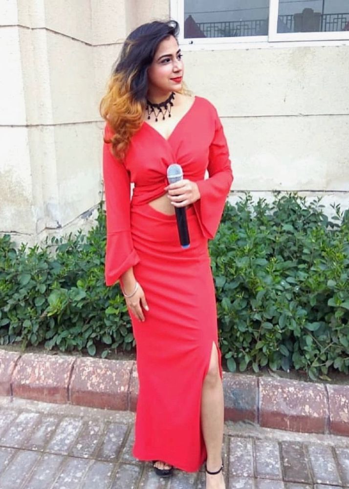 Red party slit dress