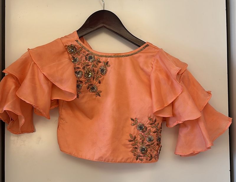 peach and grey lehenga set crop top skirt