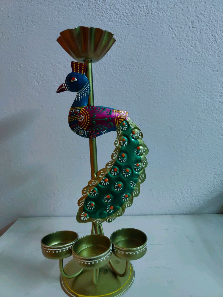 Iron Peacock T Light Candle Holder,