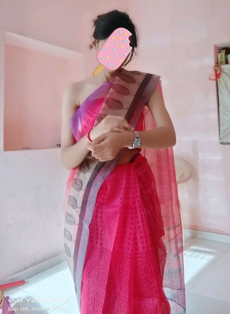 Net Saree With Unstitched Blouse