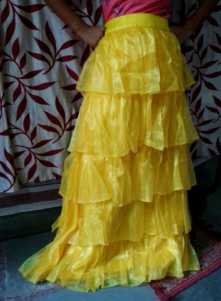 Yellow Ruffle Lehnga Choli With Dupatta