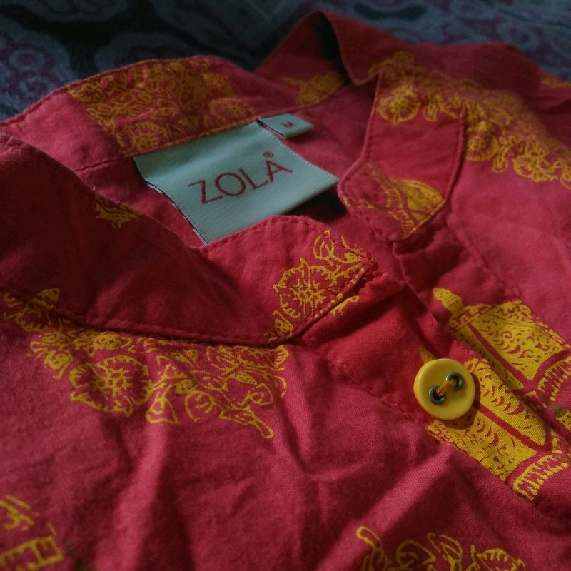 Red And Yellow Printed Kurta