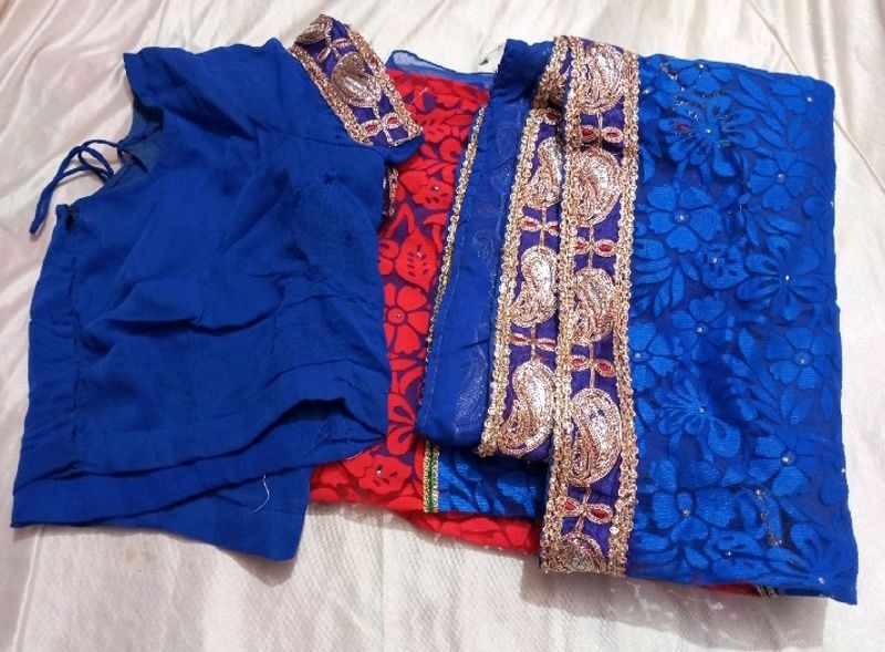 Designer Blue Red Saree (Women)