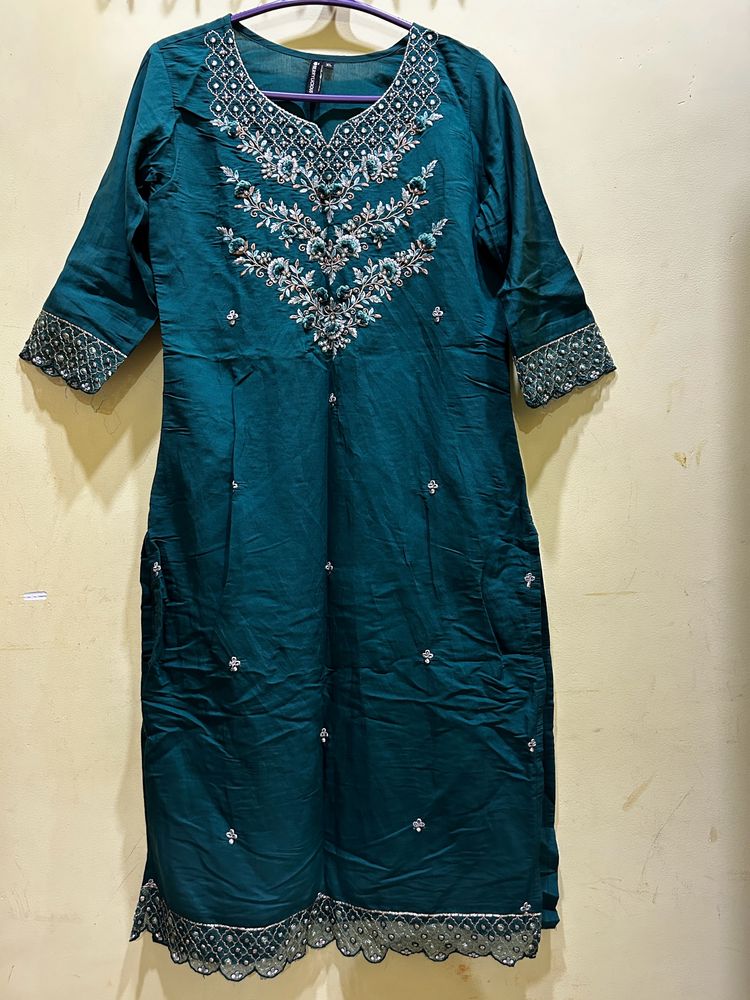 Berrylicious Green Embroidered Kurta Set Size XL