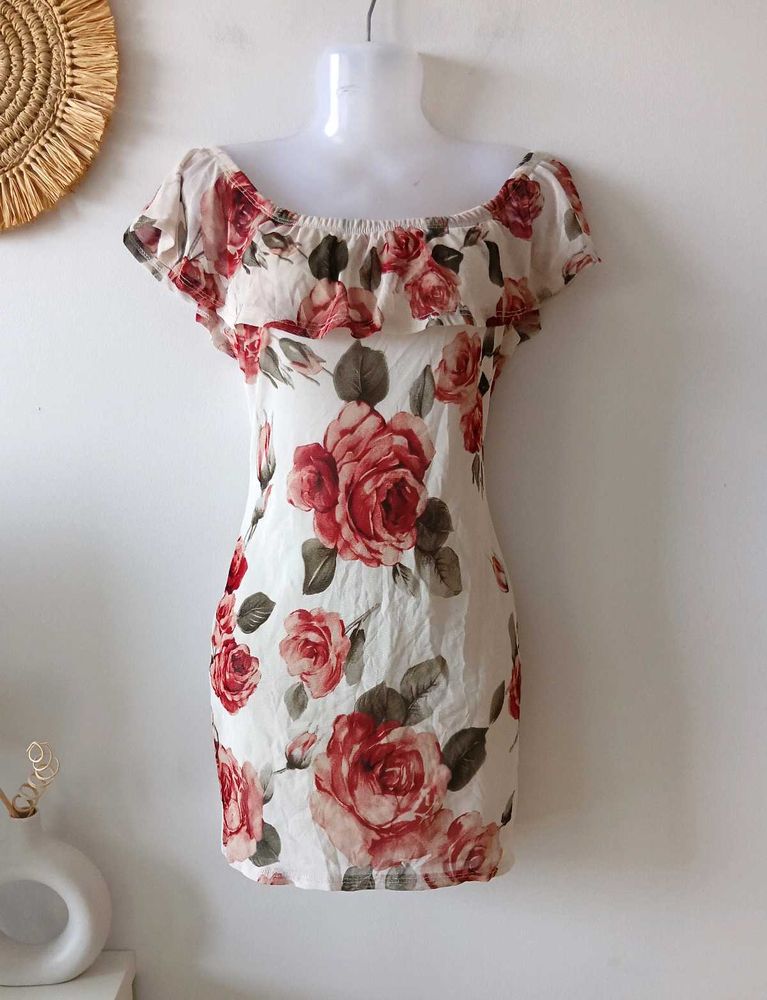 Chocolate Floral Offshoulder Dress From USA